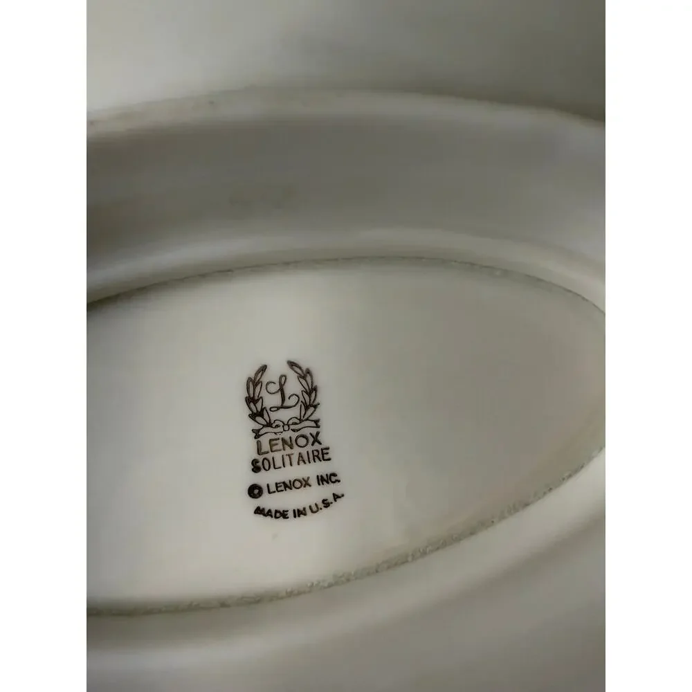 Lenox Solitair Gravy boat with attached plate USA Platinum